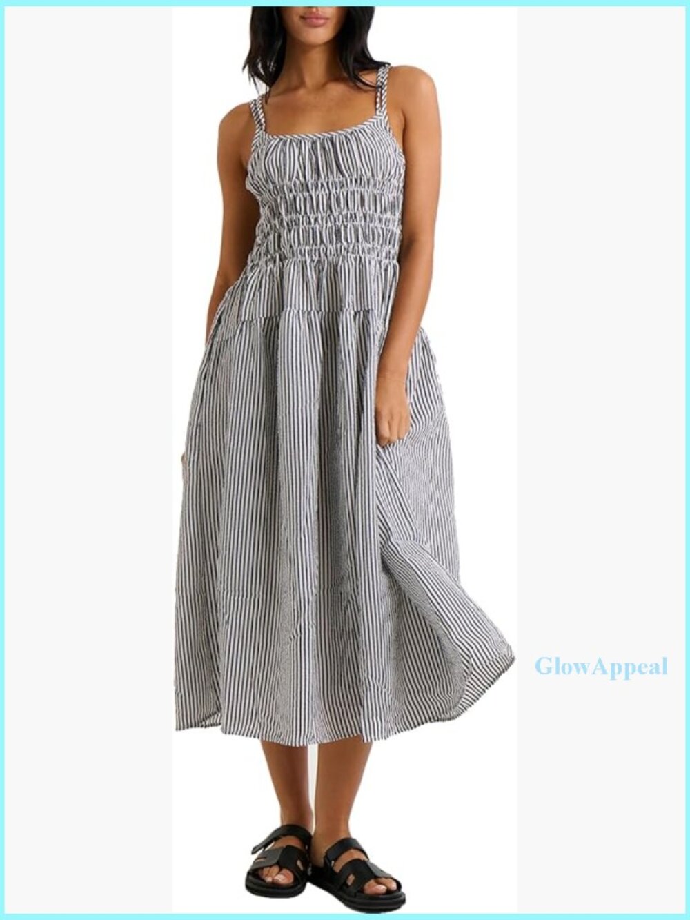 Sleeveless Striped Maxi Dress, Smocked Bodice, Backless, Side Pockets, Summer